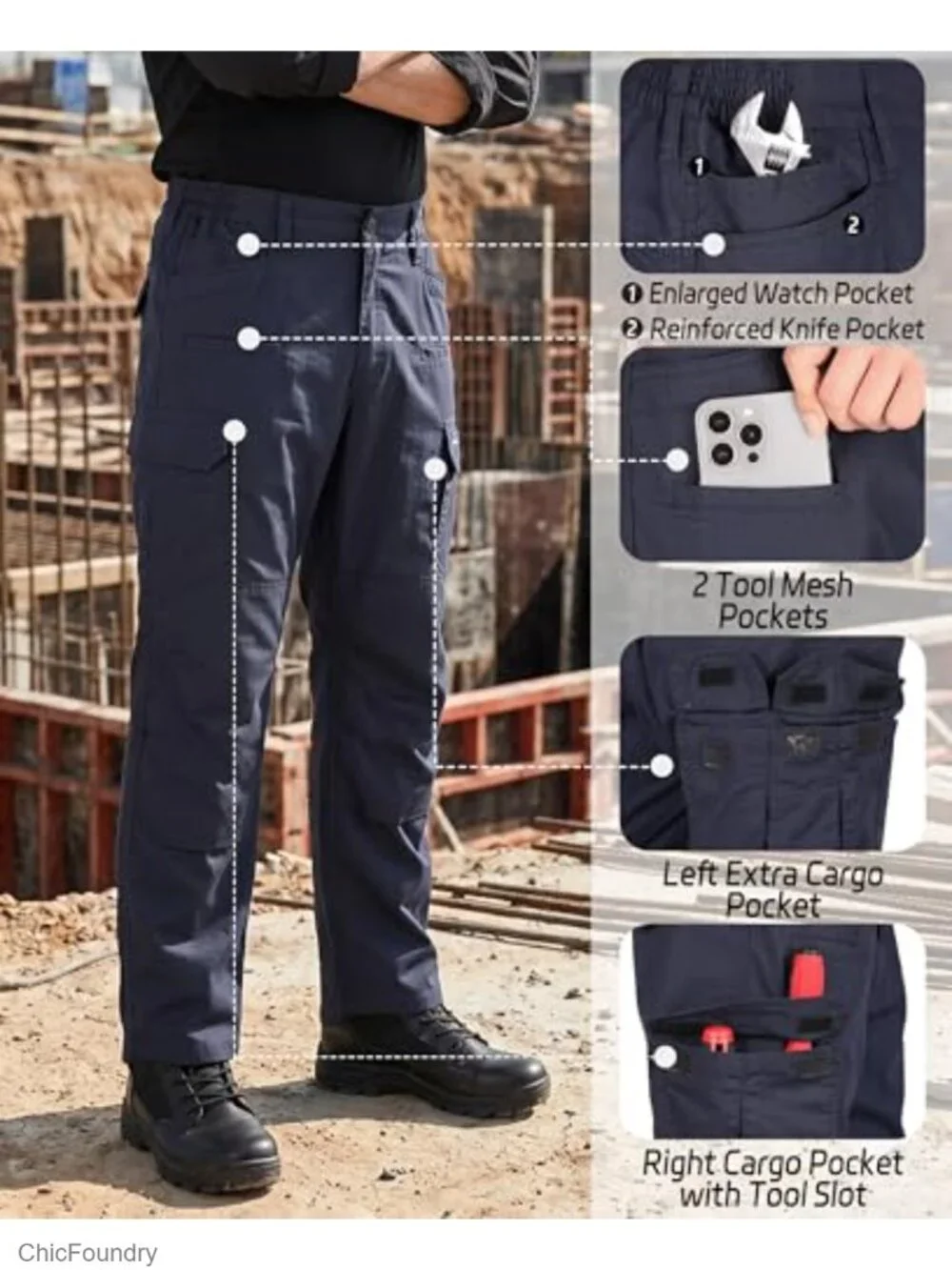 Men's Vented FR Cargo Pants Stretch Ripstop Breathable Airflow Mesh Fire Water